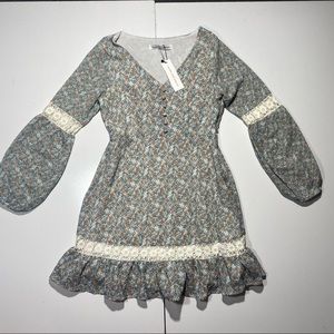 Cupcakes &‎ Cashmere Ivory Floral Ballon Sleeve Ruffle Cottage Core Dress NWT 2